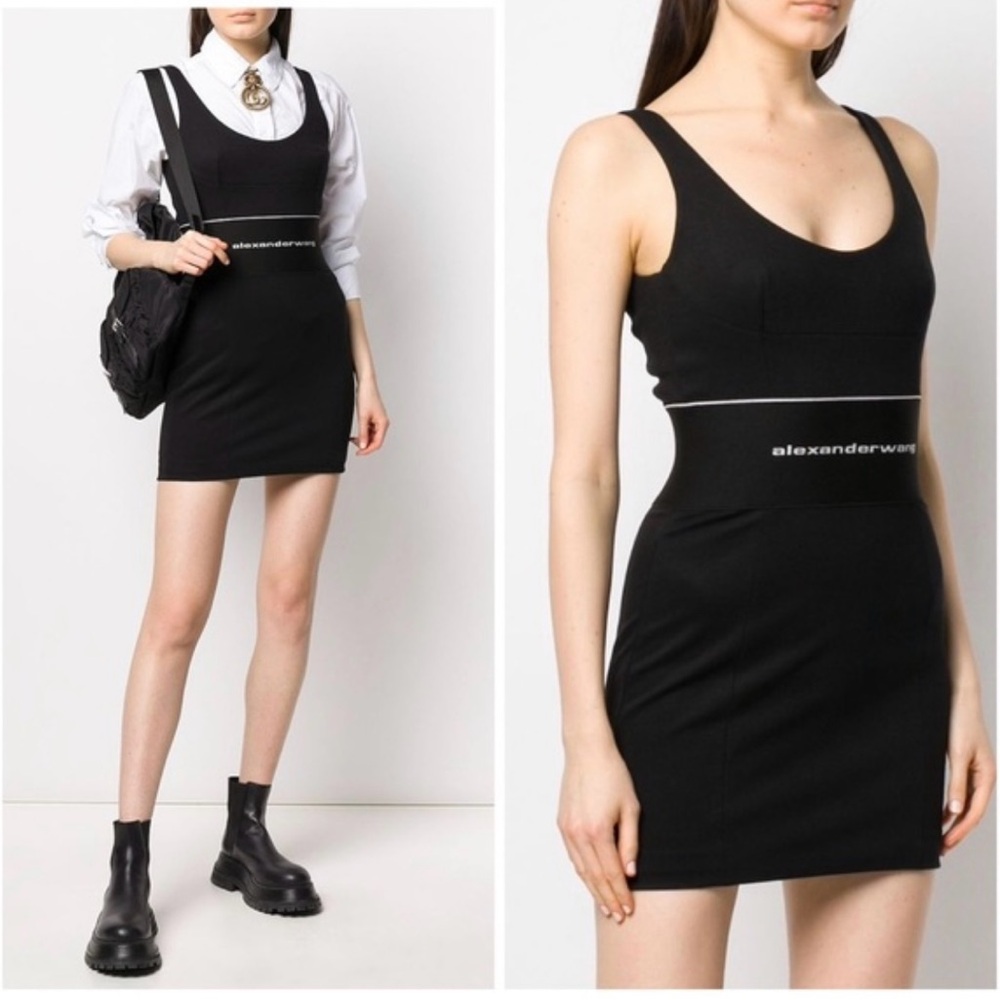 Alexander Wang Black Bodycon Logo Mini Dress